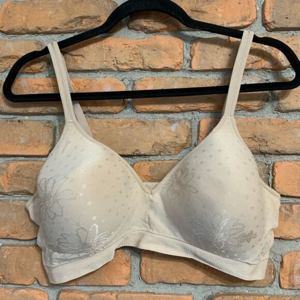 Hanes Womens 2XL Bra HU08 Beige Floral Ultimate Perfect Coverage Contour Wirefre